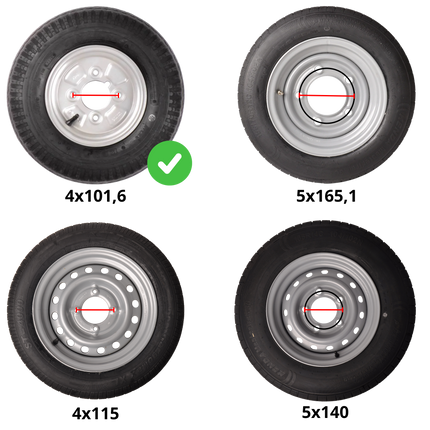 Kenda Komplettrad Anhänger - 4.00-8 - Schmiernippelaussparung - Lochkreis: 4x101,6 - Tragfähigkeit: 335 kg - Nabendurchmesser: 67 mm - 6PR