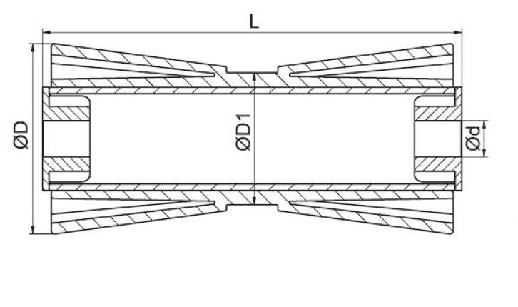 Knott 133x58,5 mm Kielrolle schwarz 17 mm Nabendurchmesser
