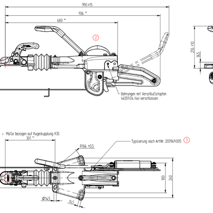 Knott Auflaufbremse für Anhänger KFG30 Typ A (3000 kg) V-Deichsel – ohne Stützradkonsole
