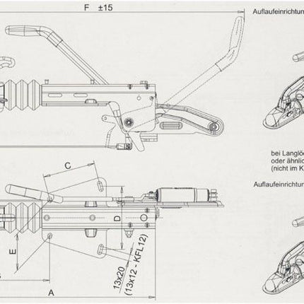 Knott Auflaufeinrichtung für Anhänger KF27 (2700 kg) V-Deichsel Auflaufbremse inkl. Stützradkonsole.