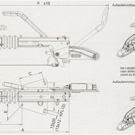 Knott Auflaufeinrichtung für Anhänger KF30 Typ C (3000kg) V-Deichsel Auflaufbremse - inklusive Stützradhalterung