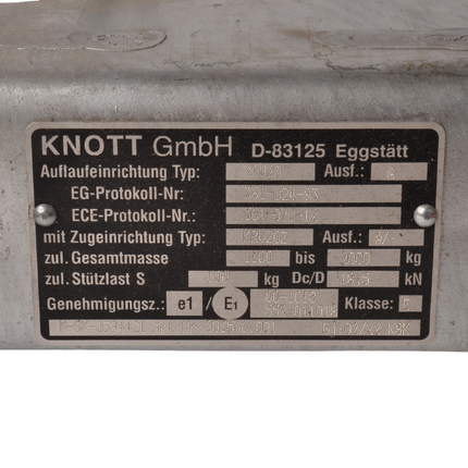 Knott Auflaufeinrichtung für Anhänger KRV20A (2000kg) Deichsel Auflaufbremse Quadrat 100 mm mit Konsole für Stützrad