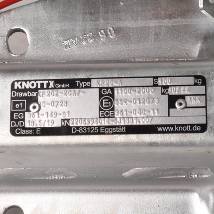 Knott Knott Auflaufeinrichtung für Anhänger - KF20 - maximale Anhängelast: 2000 kg - V-Deichselanschluss - inkl. Stützrad-Konsole