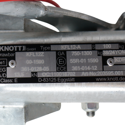 Knott Knott Auflaufeinrichtung für Anhänger - KFL12-A - maximale Anhängelast: 1300 kg - ohne Stützrad-Konsole