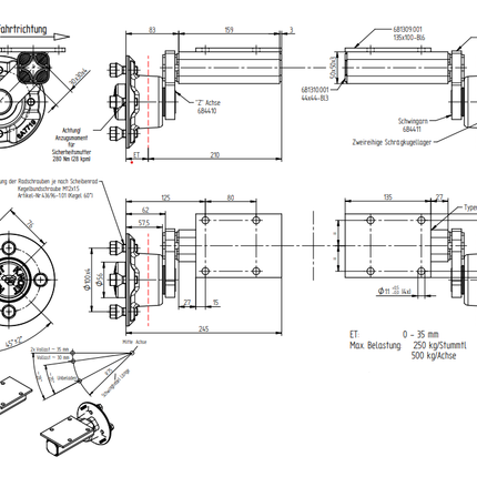 Knott Ungebremste Radnabe mit Achsstummel - 4x100 - maximale Belastung 250 kg - rechts