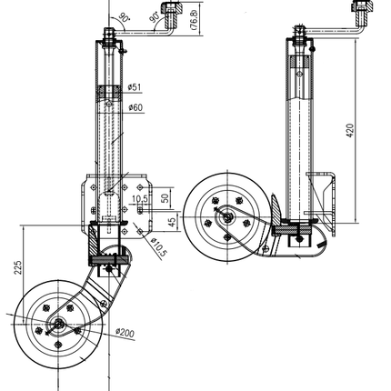 Novio Automatisch einklappbares Stützrad - 60 mm - 500 kg