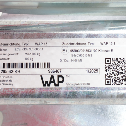 Peitz Peitz/WAP Auflaufeinrichtung für Anhänger - maximale Anhängelast: 1500 kg - inkl. Stützrad-Konsole