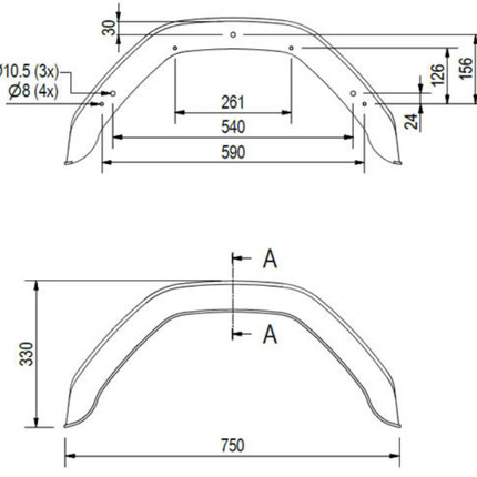Saris Saris/Henra Kunststoff Kotflügel 14 Zoll - 750x220x330 mm - Umfang 1120 mm - geeignet für Saris/Henra kastenwagens