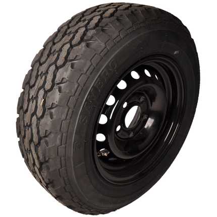 Savero Komplettes Anhängerrad - 185/70R13C - Offroad-Profil - schwarze Felge - Lochkreis: 5x112 - Tragfähigkeit: 950 kg - Nabendurchmesser: 67 mm
