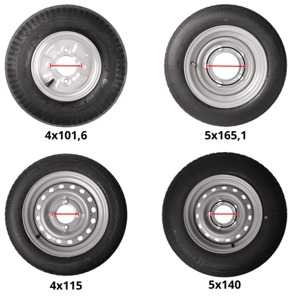 Savero Komplettes Anhängerrad - 185/70R13C - Offroad-Profil - schwarze Felge - Lochkreis: 5x112 - Tragfähigkeit: 950 kg - Nabendurchmesser: 67 mm