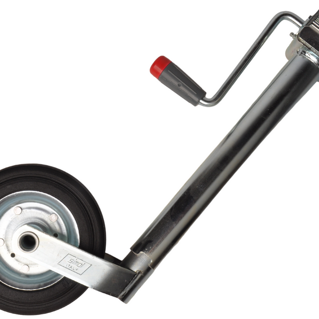 Simol Premium-Stützrad 48 mm mit Seitenkurbel und Gummireifen auf Stahlfelge