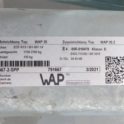 WAP Peitz Auflaufeinrichtung für Anhänger - WAP 35 - Anhängelast: 1750 > 2700 kg - inkl. Stützrad-Konsole