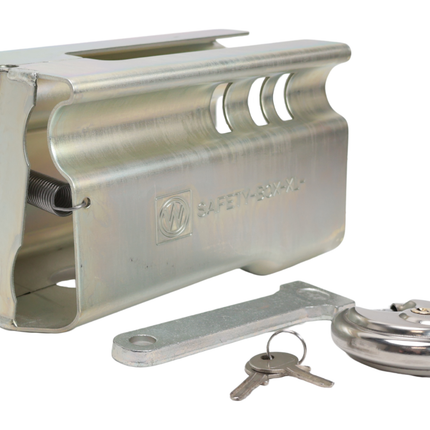 Winterhoff Deichselschloss Kasten Albe XL – Premium – Silber – Stahl – inkl. Edelstahl-Discussschloss mit 2 Schlüsseln – Safetybox XL