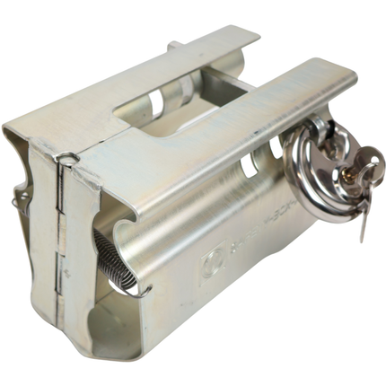 Winterhoff Deichselschloss Kasten Albe XL – Premium – Silber – Stahl – inkl. Edelstahl-Discussschloss mit 2 Schlüsseln – Safetybox XL