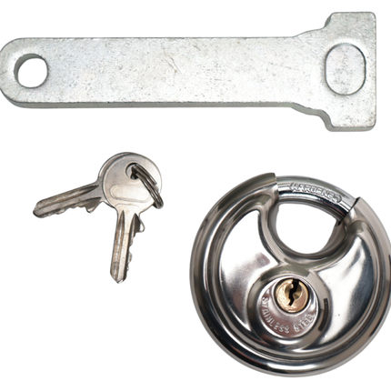 Winterhoff Deichselschloss Kasten Albe XL – Premium – Silber – Stahl – inkl. Edelstahl-Discussschloss mit 2 Schlüsseln – Safetybox XL