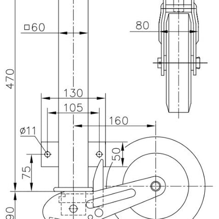 Winterhoff Klappbares Winterhoff - Stützrad - 60 mm - Tragfähigkeit: 250 kg - Premium-Qualität