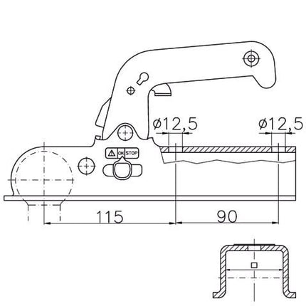 Winterhoff Winterhoff EM150-V-F - Rohr 60 mm - 1500 kg - ungebremste Kugelkupplung