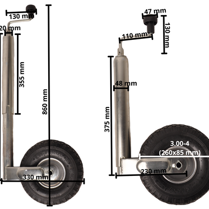 Winterhoff Winterhoff Stützrad - 48 mm - Tragfähigkeit: 150 kg - Luftbereifung - Stahlfelge