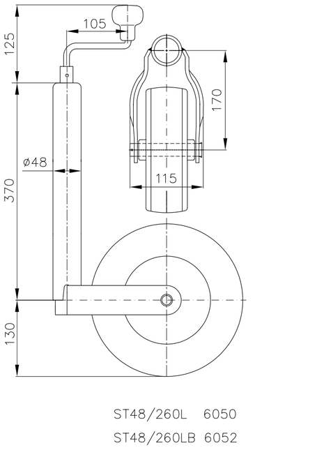 Winterhoff Winterhoff Stützrad mit Luftbereifung 48 mm – Kunststofffelge - 150 kg maximale Tragfähigkeit